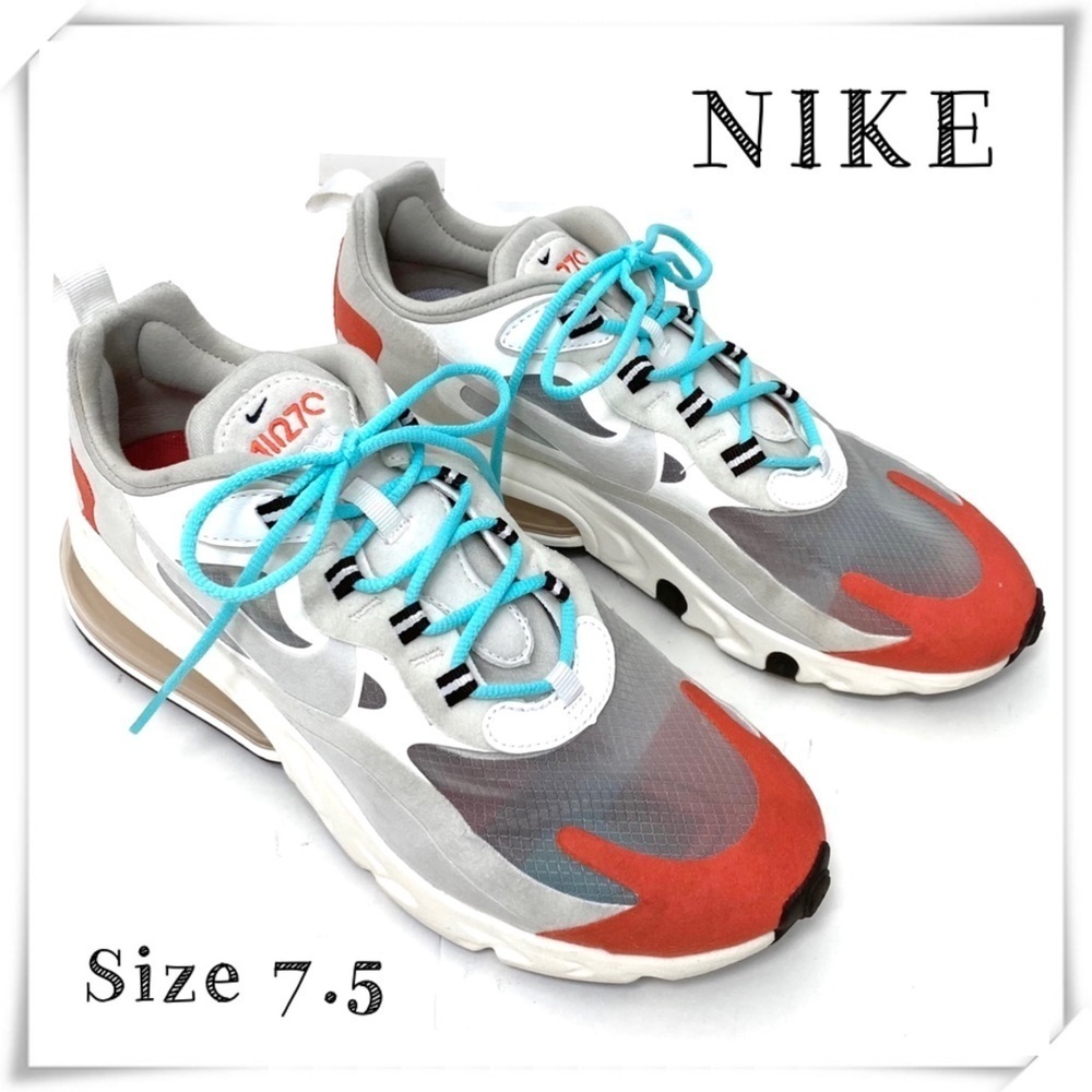 NIKE Air Max 270 React Sneaker Light Beige Chalk Orange Blue Sneakers Size 7.5